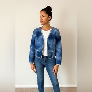 Mango Quilted Beaded Long‎ Sleeve Short Jacket Blue Size Large